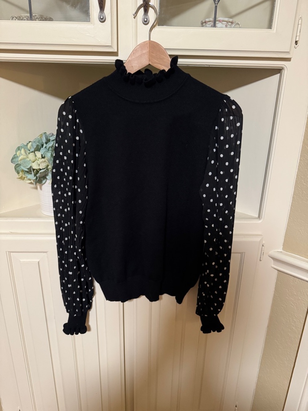 Nanette Lepore Black Ruffled Mock Neck Sweater